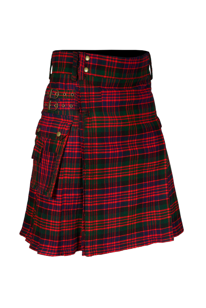 Scottish Men's Modern Macdonald 16oz Tartan Pockets Utility Kilt, Cargo Kilt