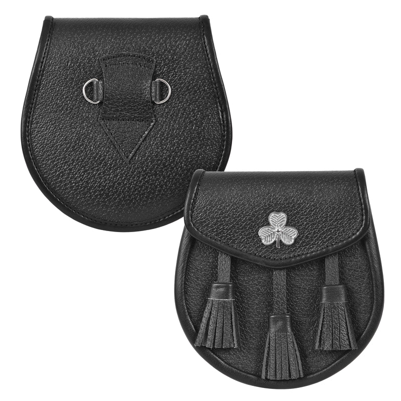 Premium Leather Sporran for Men - Shamrock Badge Sporran, Ideal Kilt Accessories for Men, Scottish Kilt Sporran with Chain Belt