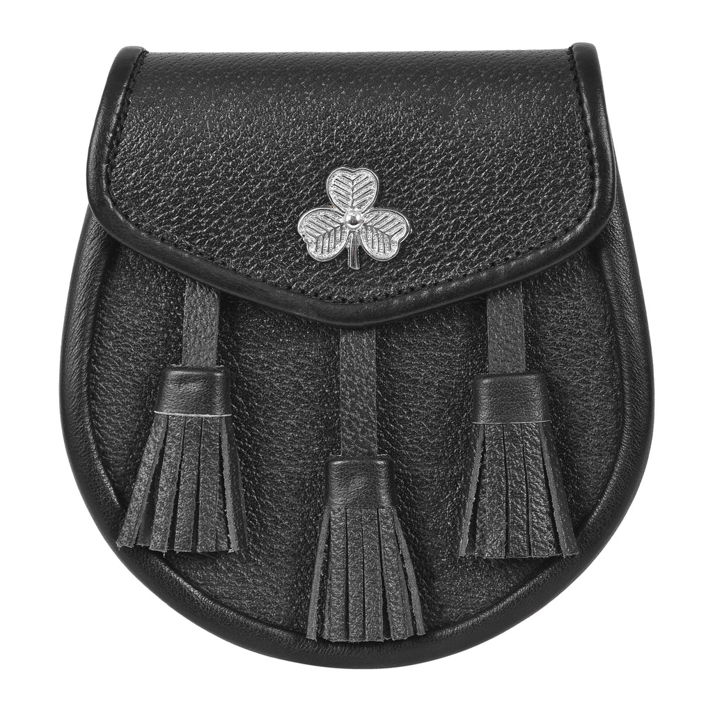 Premium Leather Sporran for Men - Shamrock Badge Sporran, Ideal Kilt Accessories for Men, Scottish Kilt Sporran with Chain Belt