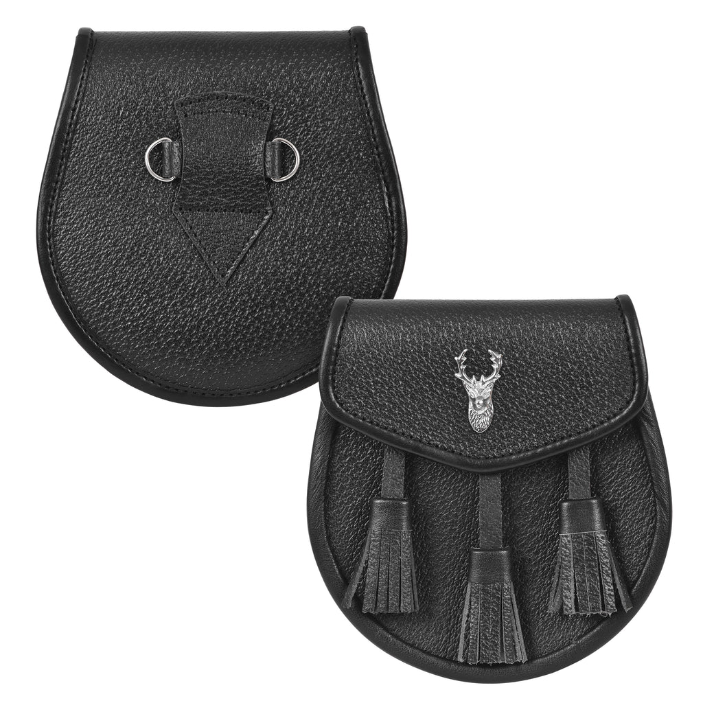 Premium Leather Sporran for Men - Stag Head Badge Sporran, Ideal Kilt Accessories for Men, Scottish Kilt Sporran with Chain Belt Art # 13