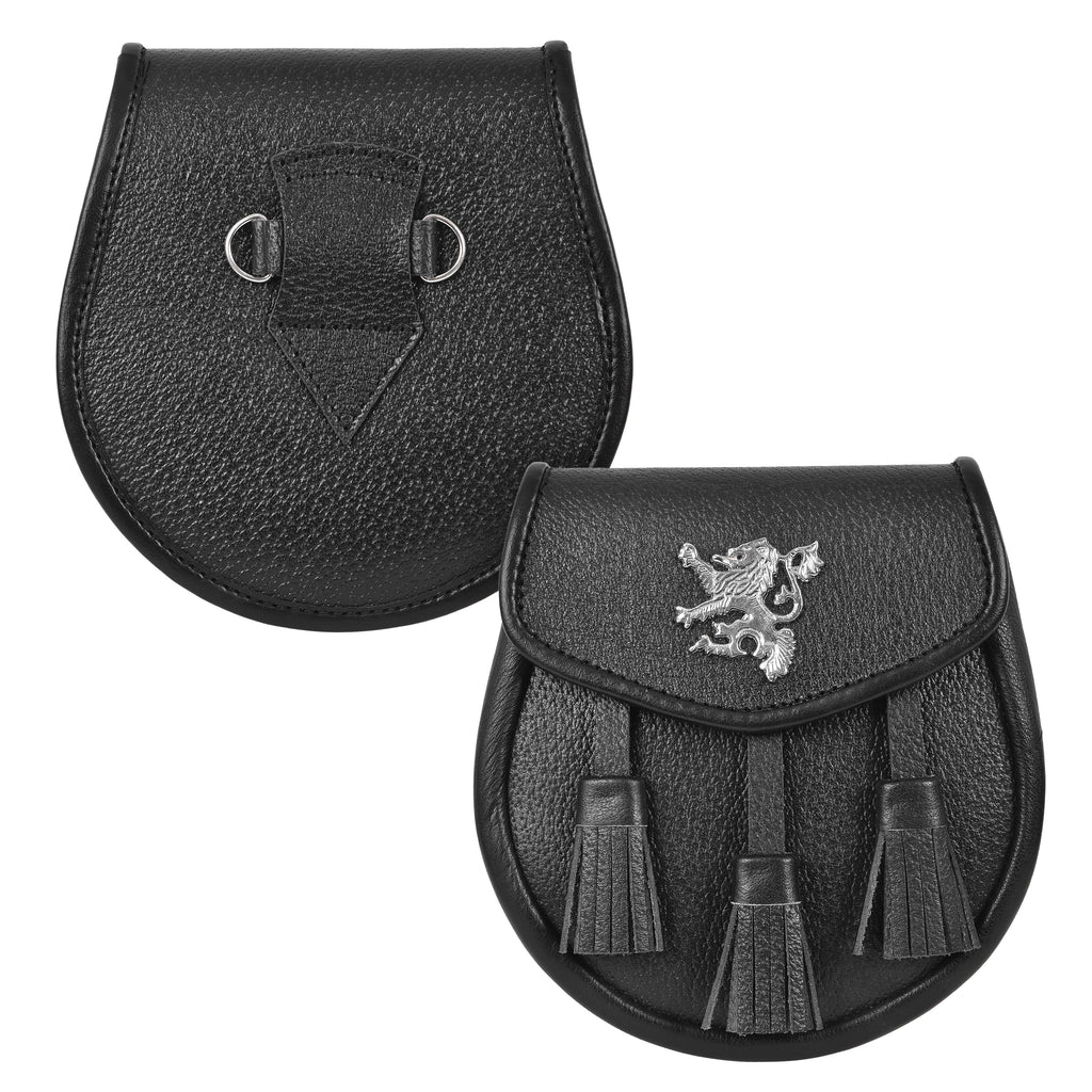 Premium Leather Sporran for Men - Rampant Lion Badge Sporran, Ideal Kilt Accessories for Men, Scottish Kilt Sporran with Chain Belt