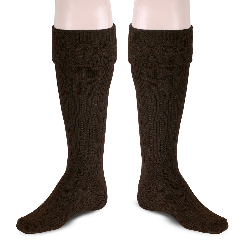 Scottish Square Kilt Hose for Men, Ribbed Socks for USA Shoe Sizes - Brown