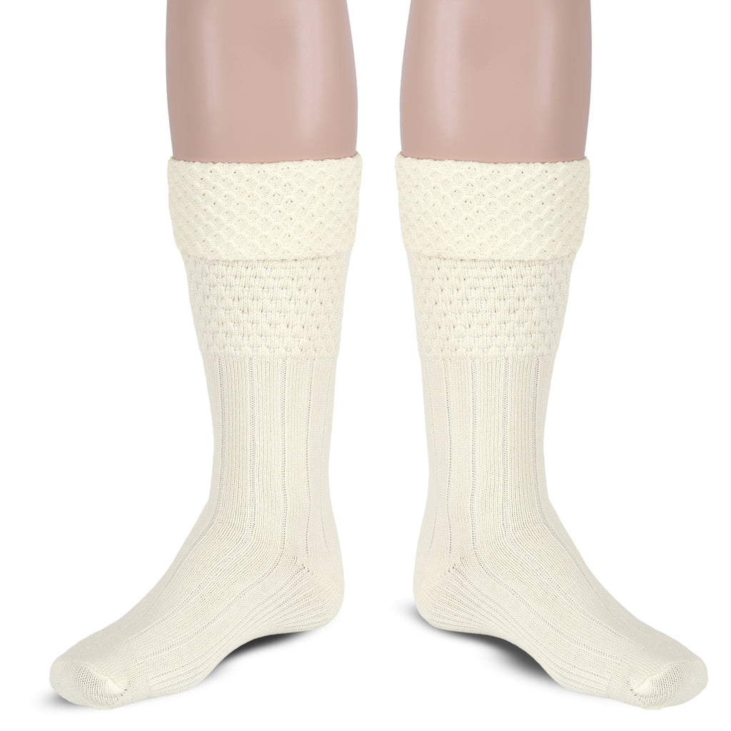 Scottish Bubbles Kilt Hose for Men, Ribbed Socks for USA Shoe Sizes - Off White