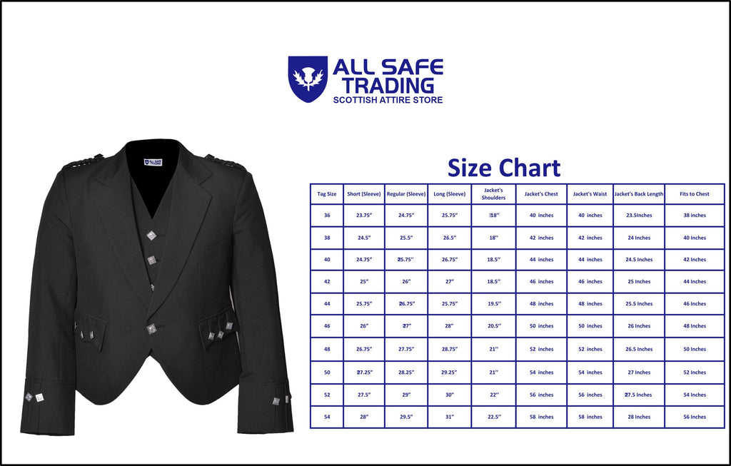 Scottish Brown Tweed Argyle Kilt Jacket With Waistcoat/Vest - Sizes 36"- 54"