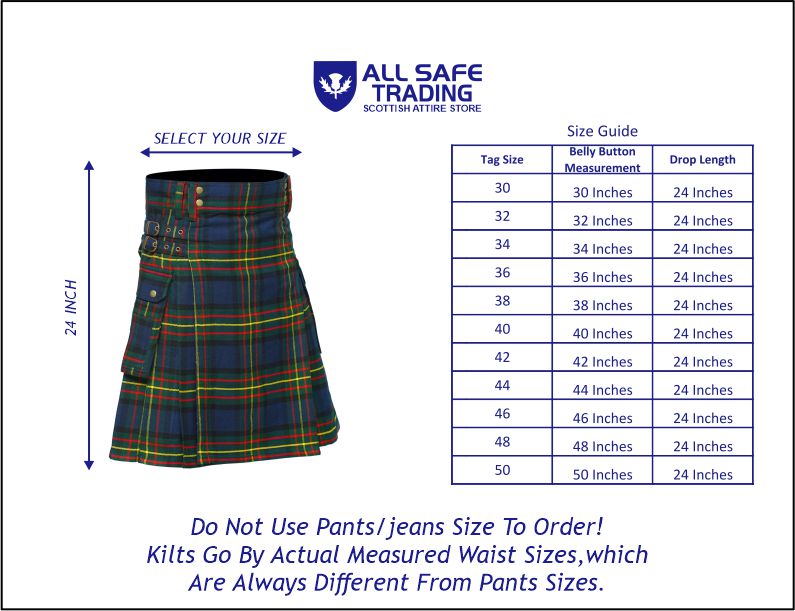 Scottish Men's Modern Maclaren 16oz Tartan Pockets Utility Kilt, Cargo Kilt