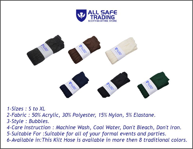 Scottish Square Kilt Hose for Men, Ribbed Socks for USA Shoe Sizes - Off White