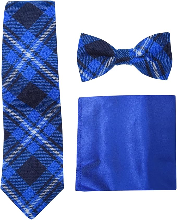 Premium Men’s Gift Tie Set – American Patriot Tartan Necktie, Pocket Square & Bowtie