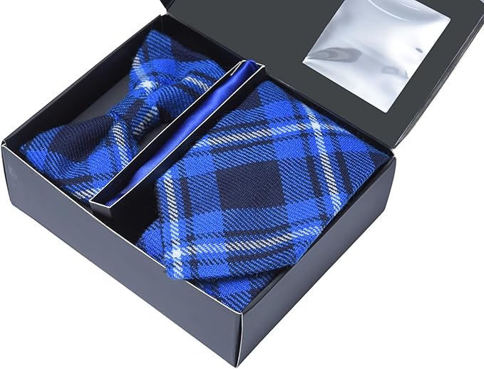 Premium Men’s Gift Tie Set – American Patriot Tartan Necktie, Pocket Square & Bowtie