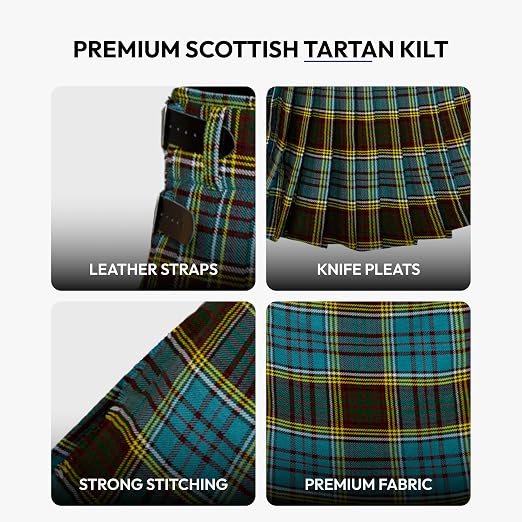 Men's 5 Yard Scottish Tartan Kilt, Highland Wedding Kilt, Anderson Tartan Kilt