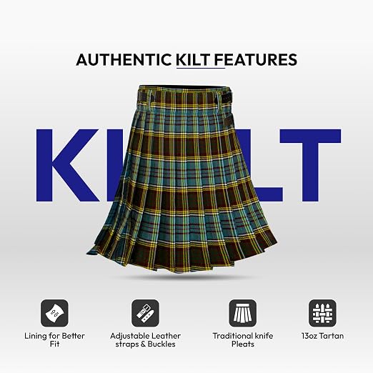 Men's 5 Yard Scottish Tartan Kilt, Highland Wedding Kilt, Anderson Tartan Kilt