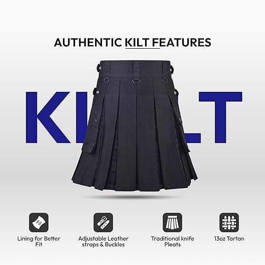 Women’s Black Watch Hybrid Kilt – Adjustable Plaid Mini Skirt, Stylish for Golf & Casual Wear