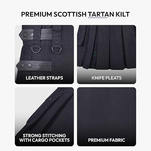 Women’s Black Watch Hybrid Kilt – Adjustable Plaid Mini Skirt, Stylish for Golf & Casual Wear