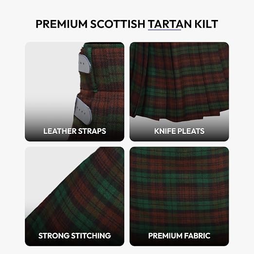Men's 5 Yard Scottish Tartan Kilt, Highland Wedding Kilt, Brown Watch Tartan Kilt