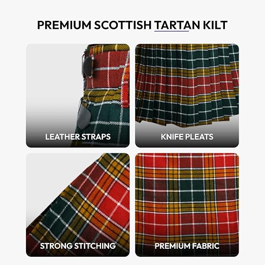 Men's 5 Yard Scottish Tartan Kilt, Highland Wedding Kilt, Buchanan Ancient Tartan Kilt