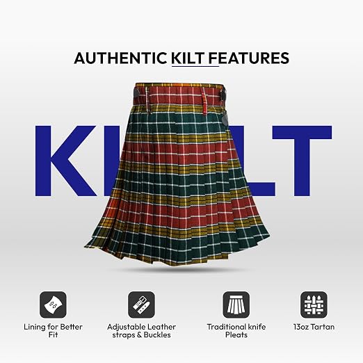Men's 5 Yard Scottish Tartan Kilt, Highland Wedding Kilt, Buchanan Ancient Tartan Kilt