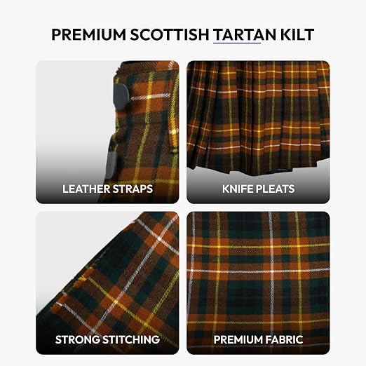 Men's 5 Yard Scottish Tartan Kilt, Highland Wedding Kilt, Buchanan Hunting Tartan Kilt
