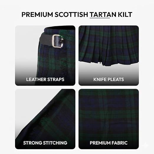 Authentic Scottish Men's Tartan Kilts - Highland Light Weight Value Kilt Embrace Your Heritage with Comfort Black Watch Tartan Kilt