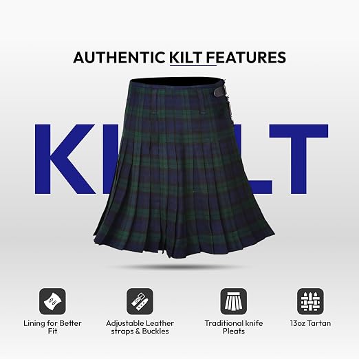 Authentic Scottish Men's Tartan Kilts - Highland Light Weight Value Kilt Embrace Your Heritage with Comfort Black Watch Tartan Kilt