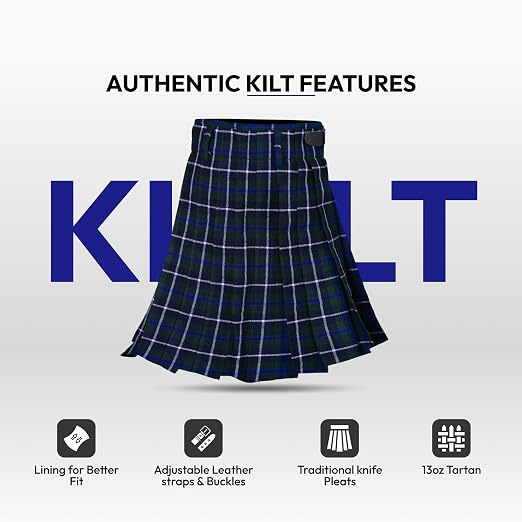 Authentic Scottish Men's Tartan Kilts - Highland Light Weight Value Kilt Embrace Your Heritage with Comfort Blue Douglas Tartan Kilt