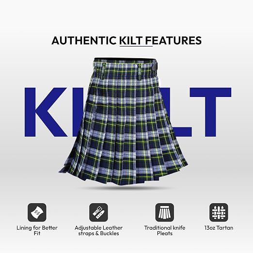 Authentic Scottish Men's Tartan Kilts - Highland Light Weight Value Kilt Embrace Your Heritage with Comfort Dress Gordon Tartan Kilt
