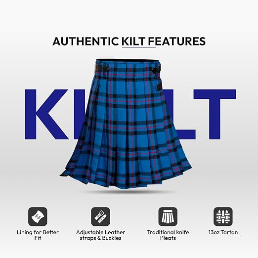 Men's 5 Yard Scottish Tartan Kilt, Highland Wedding Kilt, Elliot Modern Tartan Kilt