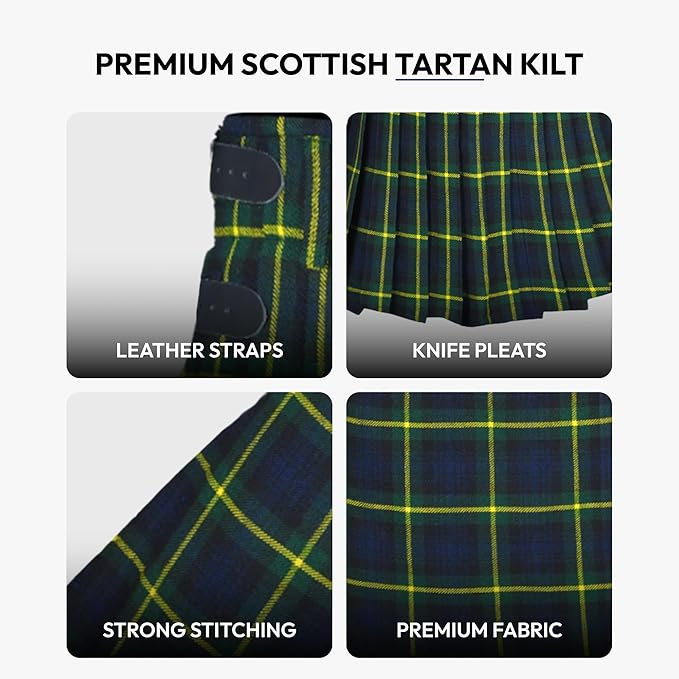 Men’s Scottish 5 Yard Kilt – Gordon Tartan, Traditional Highland & Formal Wedding Wear