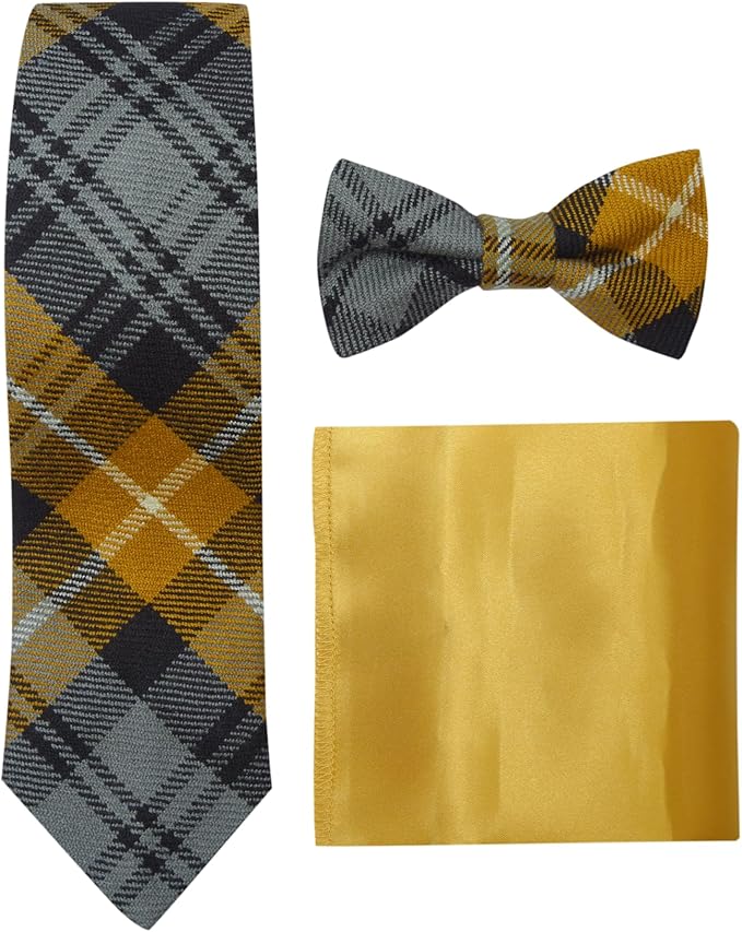 Premium Men’s Gift Tie Set – Gordon Weathered Tartan Necktie, Pocket Square & Bowtie