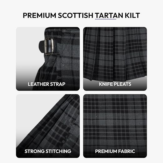 Authentic Scottish Men's Tartan Kilts - Highland Light Weight Value Kilt Embrace Your Heritage with Comfort Grey Tartan Kilt