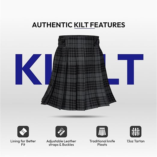 Authentic Scottish Men's Tartan Kilts - Highland Light Weight Value Kilt Embrace Your Heritage with Comfort Grey Tartan Kilt