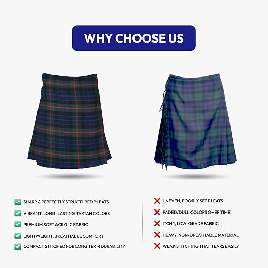 Men’s Scottish 5 Yard Kilt – Gunn Tartan, Traditional Highland & Formal Wedding Wear