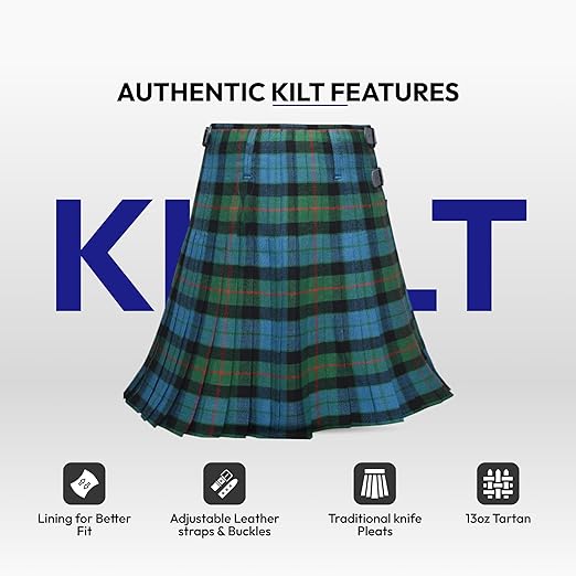 Men's 8 Yard Kilt for Men, Men's Deluxe Kilt, Scottish Tartan Kilt, Highland Wedding Kilt, Gunn Ancient Kilt
