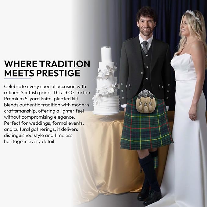 Men’s Scottish 5 Yard Kilt – Hunting Stewart Tartan, Traditional Highland & Formal Wedding Wear