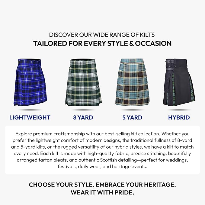 Men’s Scottish 5 Yard Kilt – Hunting Stewart Tartan, Traditional Highland & Formal Wedding Wear
