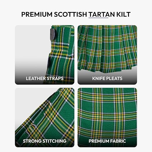 Men’s Scottish 5 Yard Kilt – Irish Tartan, Traditional Highland & Formal Wedding Wear