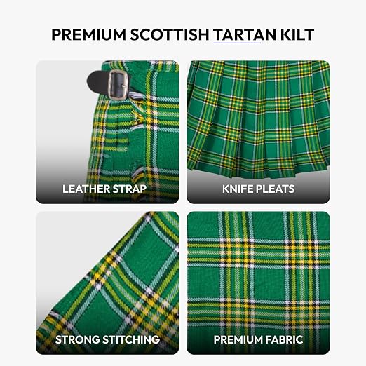 Authentic Scottish Men's Tartan Kilts - Highland Light Weight Value Kilt Embrace Your Heritage with Comfort Irish Heritage Tartan Kilt