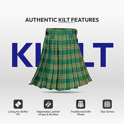 Men’s Scottish 5 Yard Kilt – Irish Tartan, Traditional Highland & Formal Wedding Wear