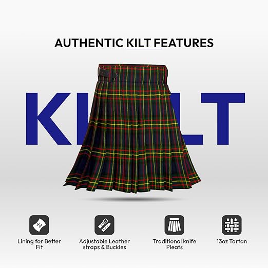 Men's 5 Yard Scottish Tartan Kilt, Highland Wedding Kilt, Maclaren Tartan Kilt