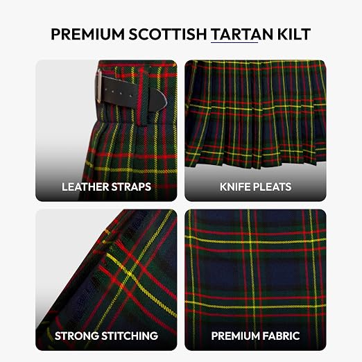 Men's 5 Yard Scottish Tartan Kilt, Highland Wedding Kilt, Maclaren Tartan Kilt