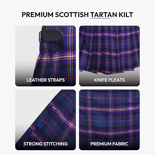 Men's 5 Yard Scottish Tartan Kilt, Highland Wedding Kilt, Masonic Tartan Kilt