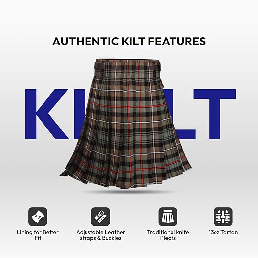 Men's 5 Yard Scottish Tartan Kilt, Highland Wedding Kilt, Mackenzie Weathered Tartan Kilt