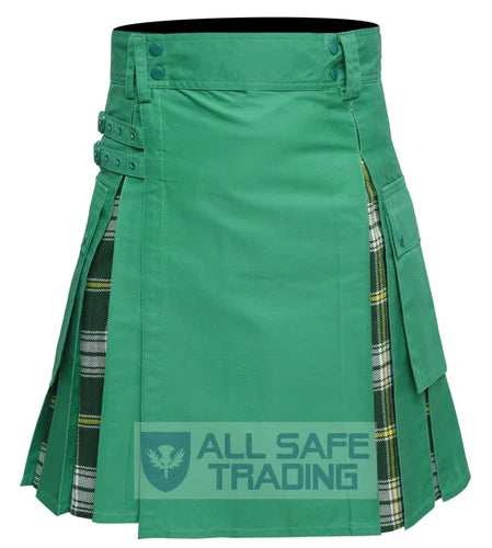 Men's St. Patrick Tartan Hybrid Kilt with Cargo Pockets, Utility Kilt
