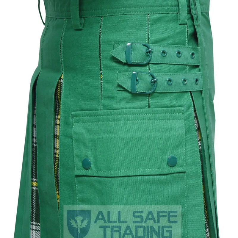 Men's St. Patrick Tartan Hybrid Kilt with Cargo Pockets, Utility Kilt