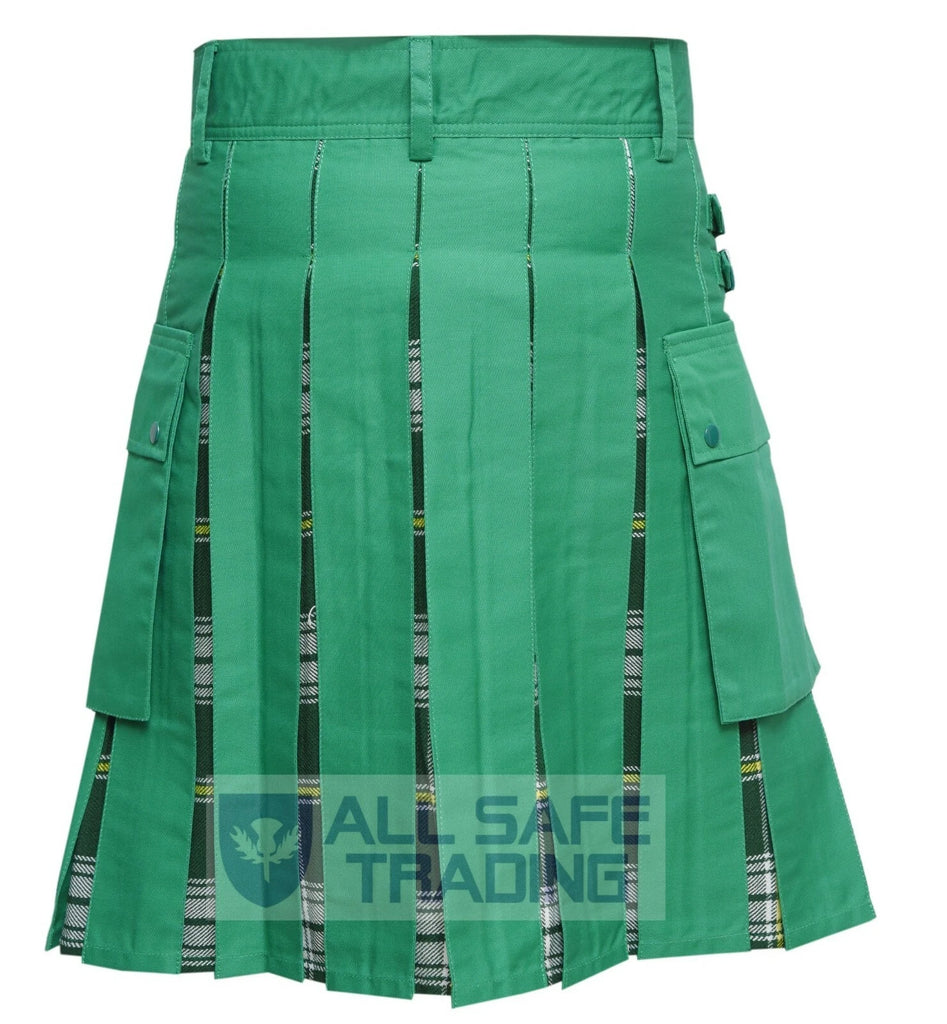 Men's St. Patrick Tartan Hybrid Kilt with Cargo Pockets, Utility Kilt