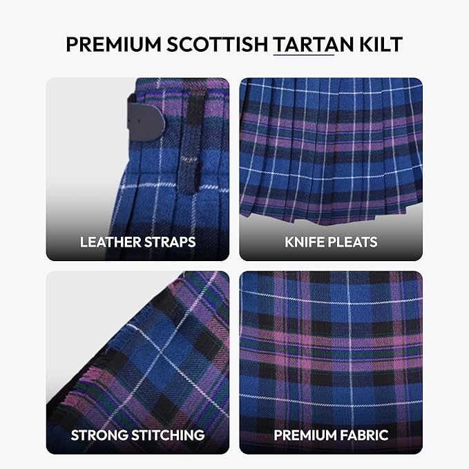 Men’s Scottish 5-Yard Kilt – Pride of Scotland Tartan, Traditional Highland, Wedding & Formal Wear