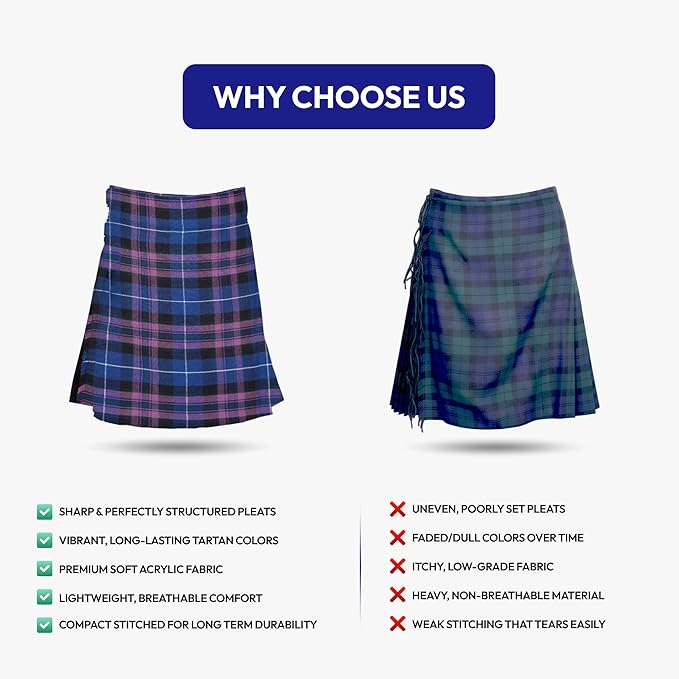 Men’s Scottish 5-Yard Kilt – Pride of Scotland Tartan, Traditional Highland, Wedding & Formal Wear