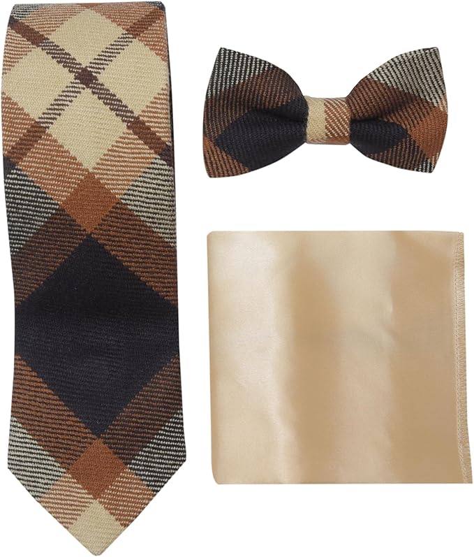 Premium Men’s Gift Tie Set – Rose Ancient Tartan Necktie, Pocket Square & Bowtie