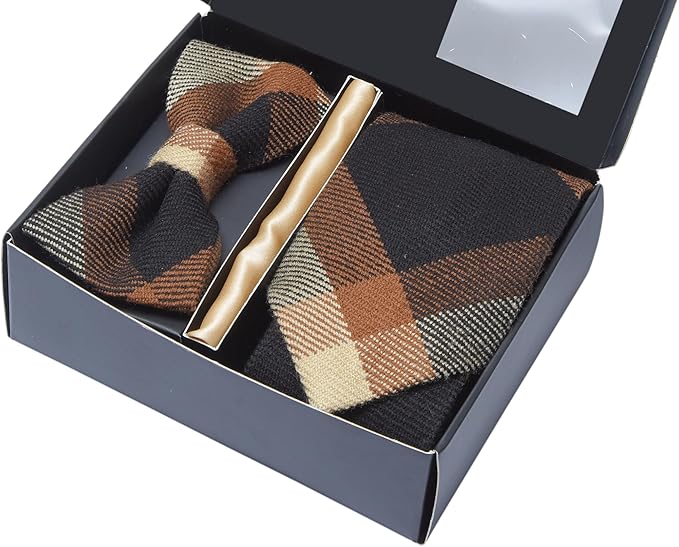 Premium Men’s Gift Tie Set – Rose Ancient Tartan Necktie, Pocket Square & Bowtie