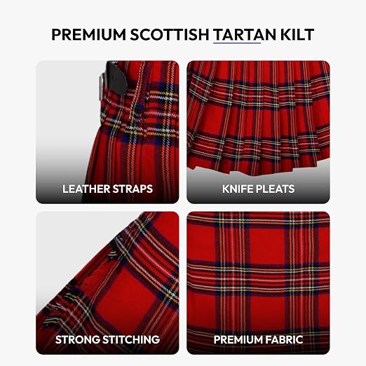 Authentic Scottish Men's Tartan Kilts - Highland Light Weight Value Kilt Embrace Your Heritage with Comfort Royal Stewart Tartan Kilt