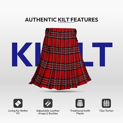 Men's 5 Yard Men's kilt, Highland Wedding Kilt, Royal Stewart Kilt
