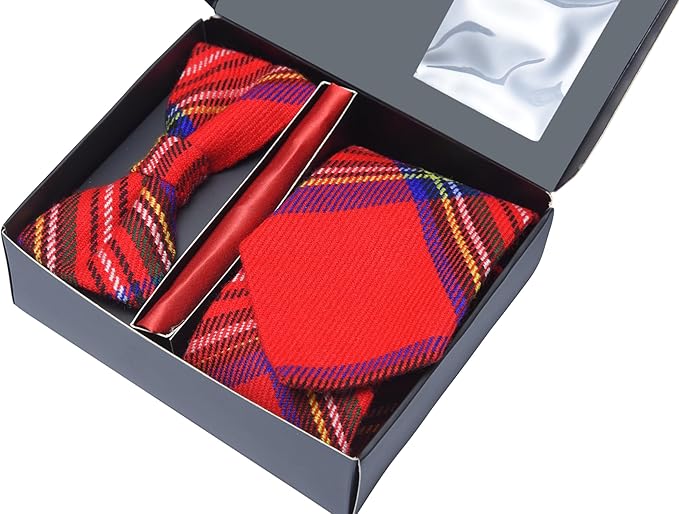 Premium Men’s Gift Tie Set – Royal Stewart Tartan Necktie, Pocket Square & Bowtie